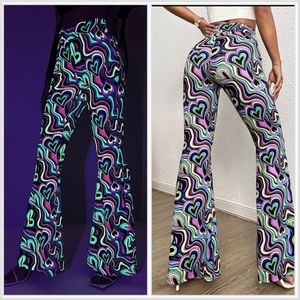 Reflective allover print flare Leg Pants